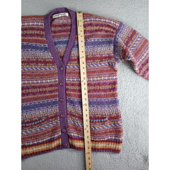 Vintage Judith Glue Sweater Womens Medium Wool Purple Stripe Cardigan Scotland - Picture 3 of 7